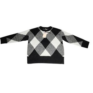 Industry Republic Black Ivory Argyle Sweater | Preppy Classic Knit | Size L NWT